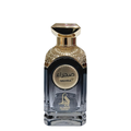 Perfume bottle with gold cap and clear body on a white background. Sahra by Al Absar Mens Perfume