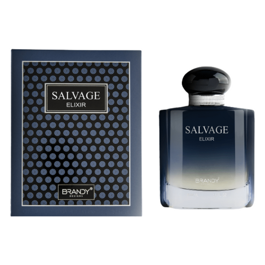 Salvage Elixir perfume bottle and packaging on a white background. Salvage Elixir by Brandy Designs Mens Perfume