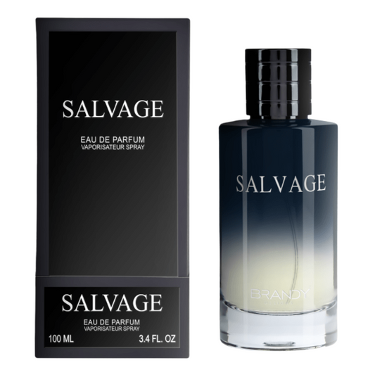 Salvage Eau de Parfum bottle and packaging on a white background. Salvage by Brandy Designs Mens Perfume