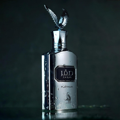 Silver bottle with decorative cap on a dark background