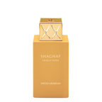Shaghaf Vanilla Toffee perfume bottle by Swiss Arabian on a white background