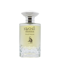 Perfume bottle labeled 'Shahoor Platinum' by Al-Adasr on a white background