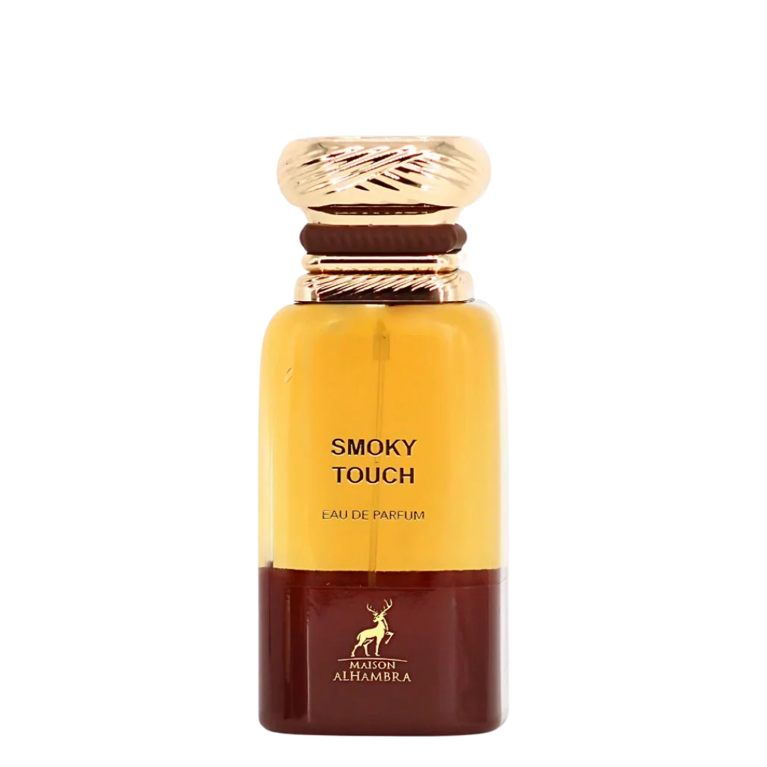 Perfume bottle labeled 'Smoky Touch' by Maison Alhambra on a white background