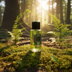 Surrati Collector perfume bottle against a forest background.
