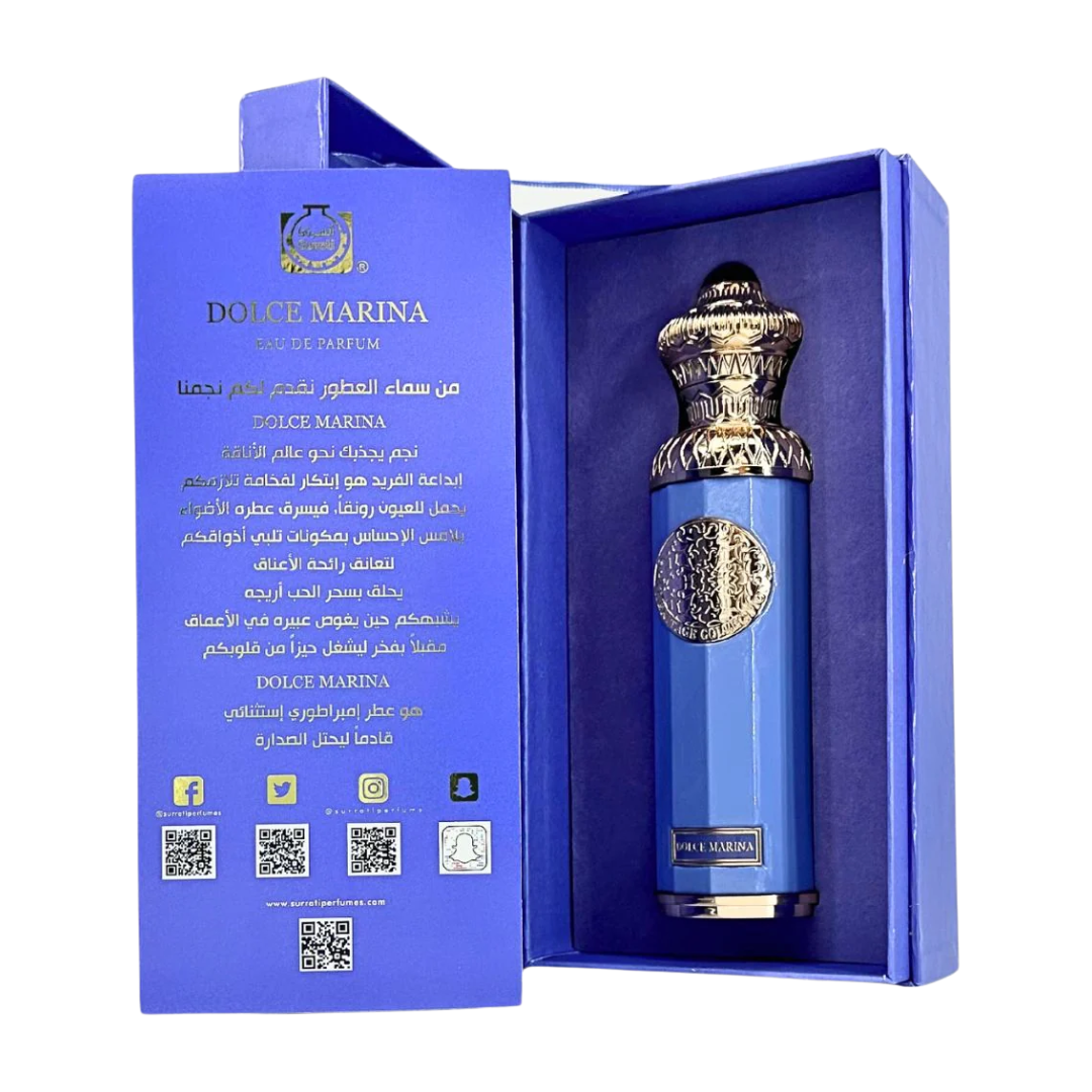 Dolce Marina perfume bottle in a blue box on a white background. Surrati Dolce Marina Unisex Perfume