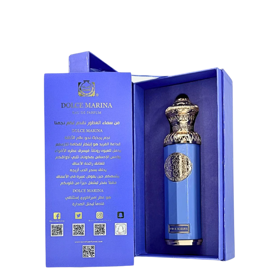Dolce Marina perfume bottle in a blue box on a white background. Surrati Dolce Marina Unisex Perfume