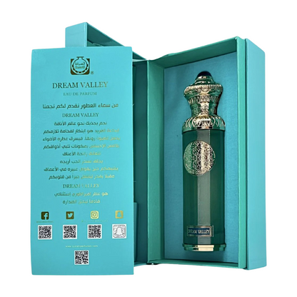 Dream Valley perfume bottle in a turquoise box on a white background. Surrati Dream Valley Unisex Perfume