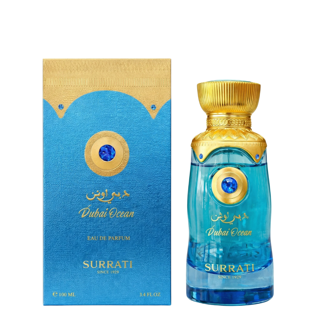 Surrati Dubai Ocean perfume bottle and packaging on a white background