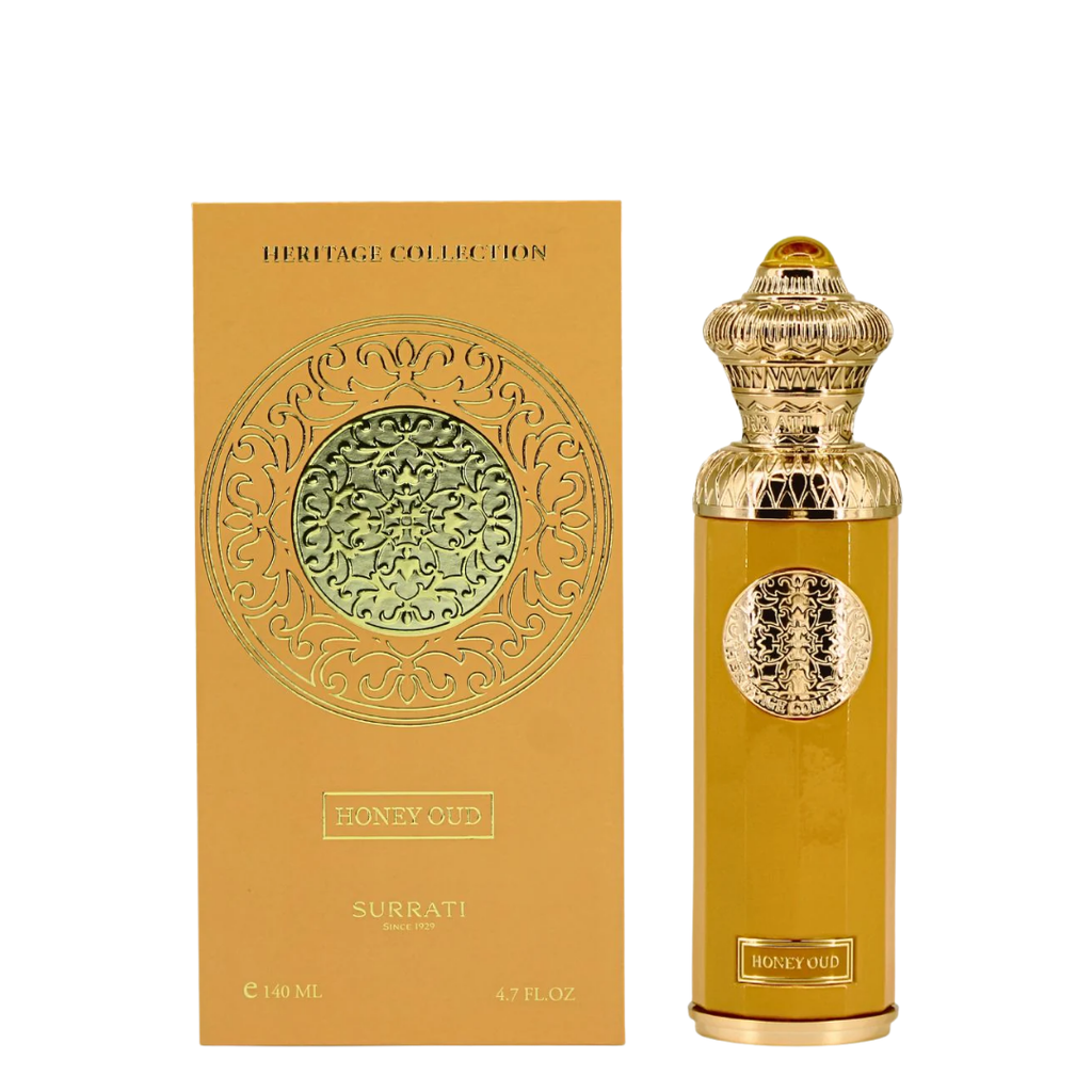 Surrati Honey Oud perfume bottle and packaging on a white background