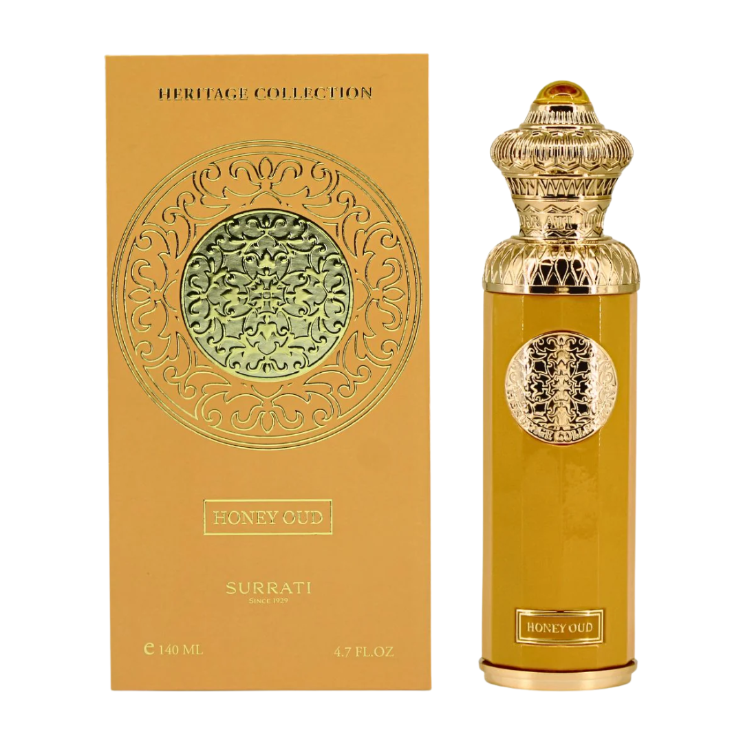 Surrati Honey Oud perfume bottle and packaging on a white background