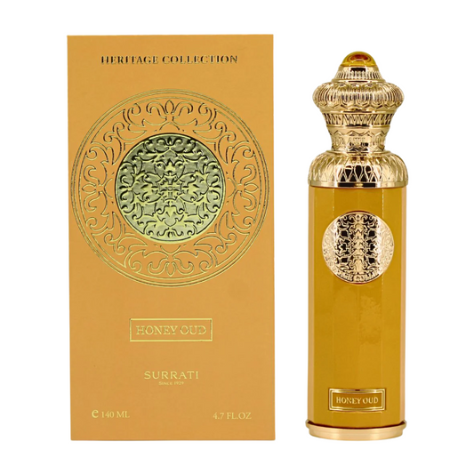 Surrati Honey Oud perfume bottle and packaging on a white background