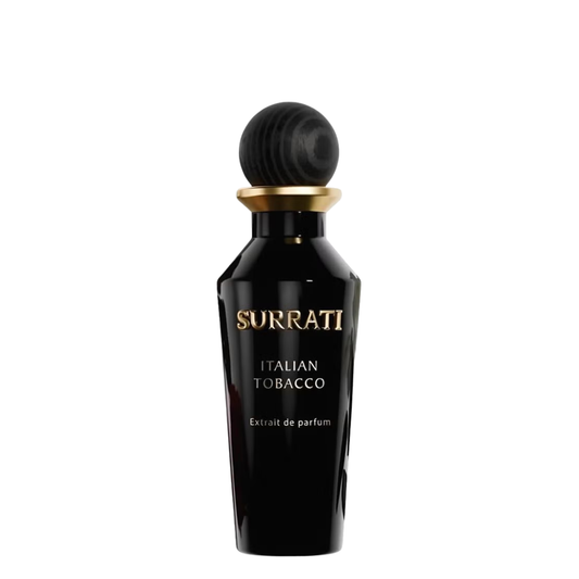 Black Surrati Italian Tobacco perfume bottle on a white background