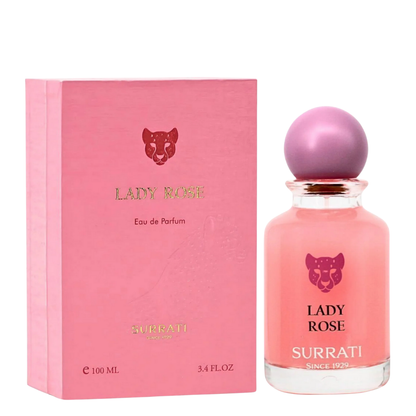 Surrati Lady Rose perfume bottle and packaging on a white background