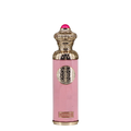 Pink perfume bottle with gold cap and decorative emblem on a white background. Surrati Pink Miss Womens Perfume