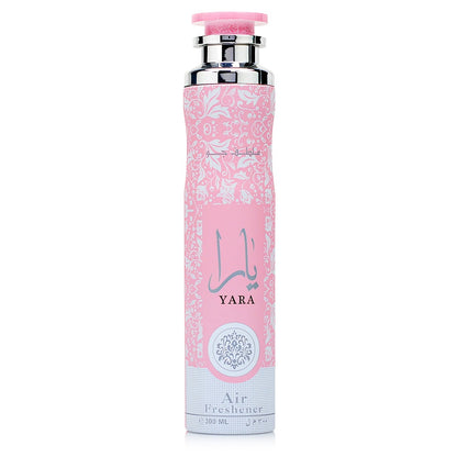 A bottle of Yara Eau de Parfum by Lattafa, featuring a pink hue with a silver-colored cap and label design. Clone / dupe of / inspired by Dior - Poison Girl womens perfume.