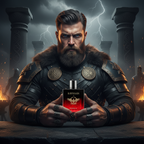 Rayhaan Valhalla Eau de Parfum 100ml bottle beside a Viking-themed promotional portrait