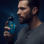 Model holding the Surrati Blue Moon perfume bottle.