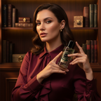 Model holding the Surrati Collector perfume bottle.