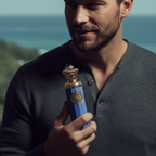 Model holding the Surrati Dolce Marina perfume bottle.