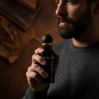 Model holding the Surrati Italian Tobacco perfume bottle.
