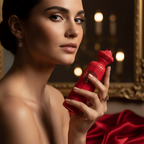 Model holding the Surrati Omniyat perfume bottle.