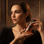 Model holding the Surrati Oud Cuban perfume bottle.