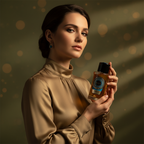 Model holding the Surrati Valley 33 perfume bottle.
